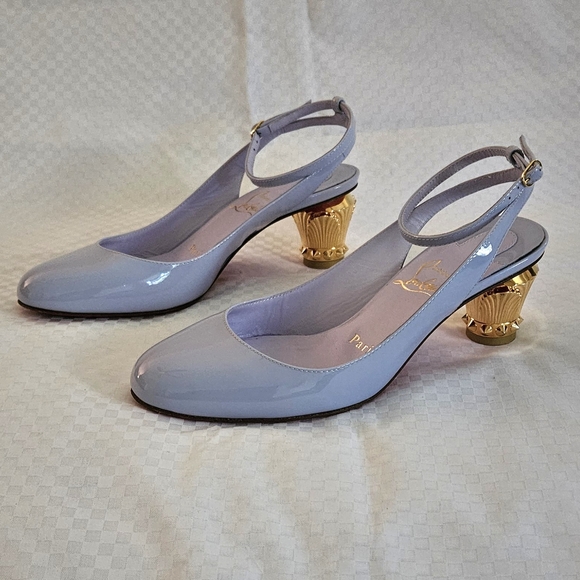 Women's Christian Louboutin Light Grey Patent Leather Luxury Heels Size 6 US - Picture 2 of 16
